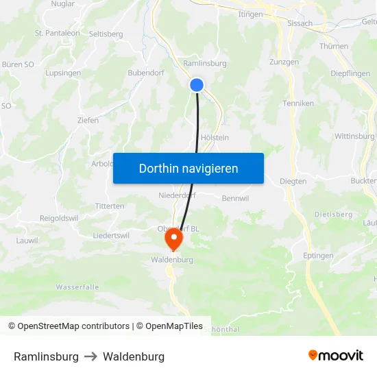 Ramlinsburg to Waldenburg map