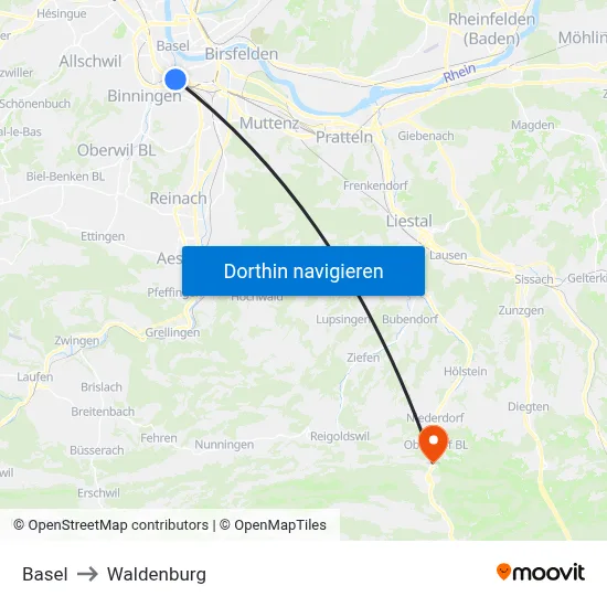 Basel to Waldenburg map