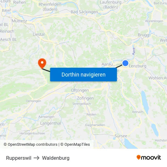 Rupperswil to Waldenburg map