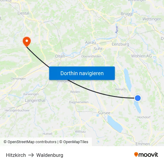 Hitzkirch to Waldenburg map