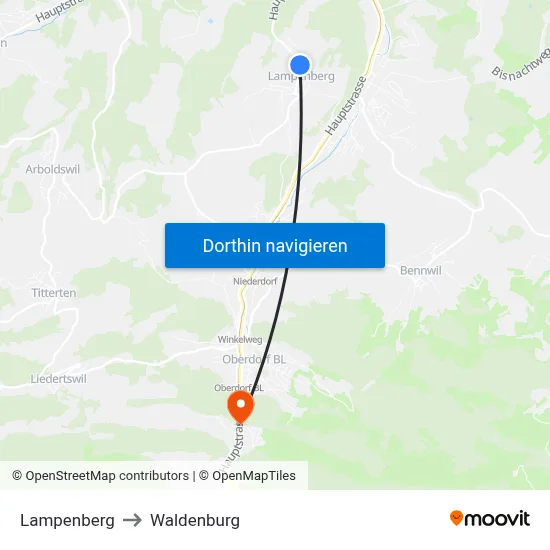Lampenberg to Waldenburg map