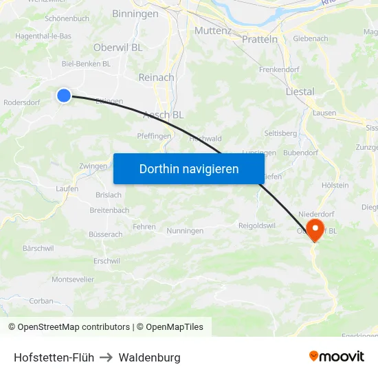 Hofstetten-Flüh to Waldenburg map