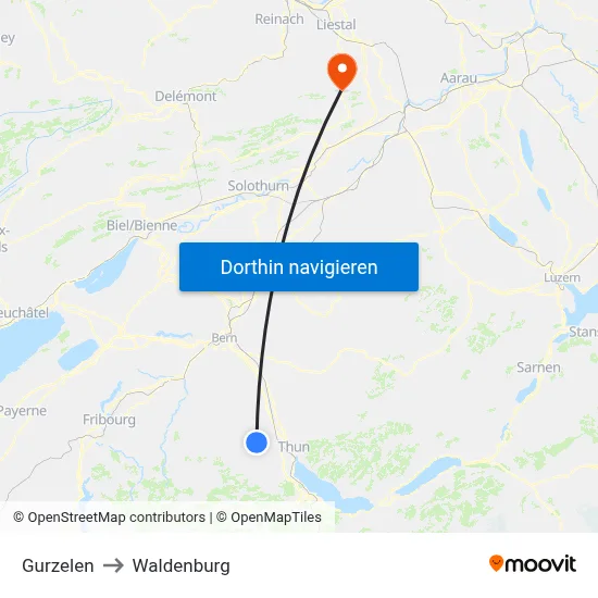 Gurzelen to Waldenburg map