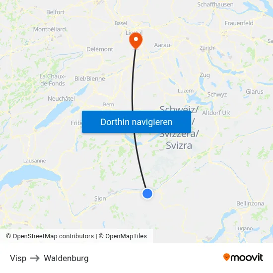 Visp to Waldenburg map