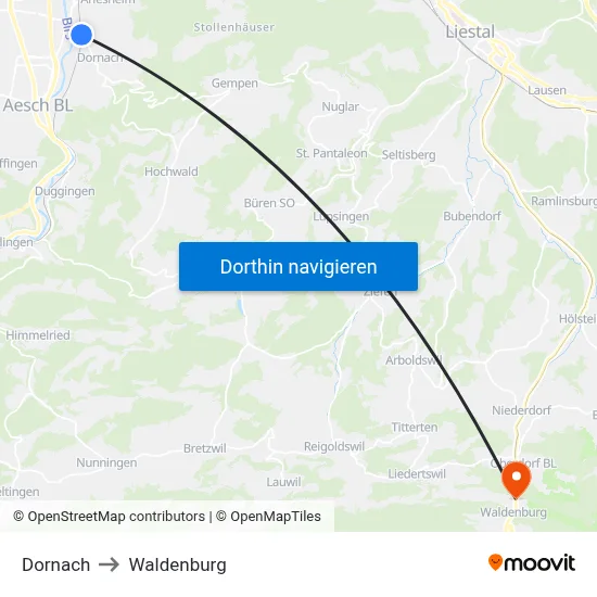 Dornach to Waldenburg map
