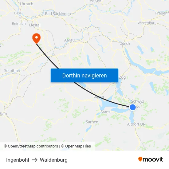 Ingenbohl to Waldenburg map