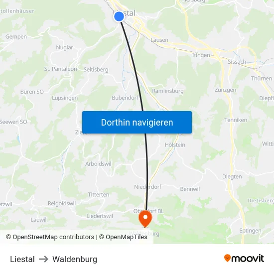 Liestal to Waldenburg map