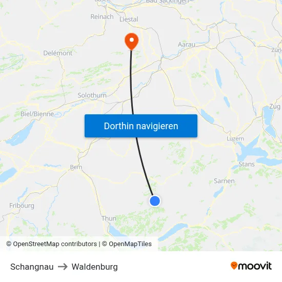 Schangnau to Waldenburg map