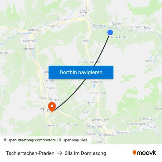 Tschiertschen-Praden to Sils Im Domleschg map