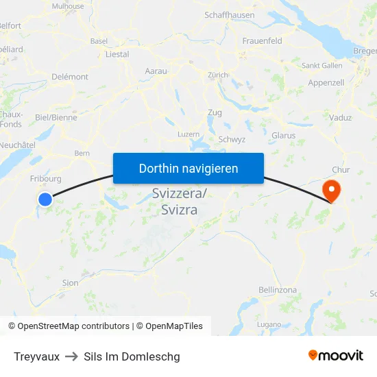 Treyvaux to Sils Im Domleschg map