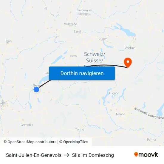 Saint-Julien-En-Genevois to Sils Im Domleschg map
