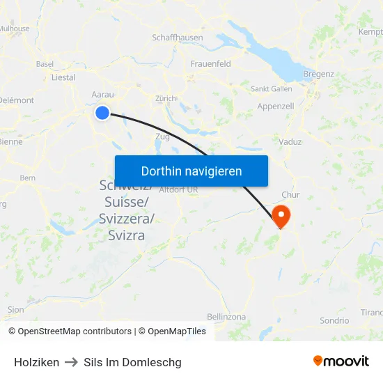 Holziken to Sils Im Domleschg map
