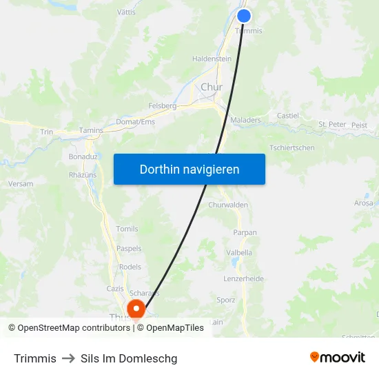 Trimmis to Sils Im Domleschg map