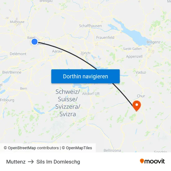 Muttenz to Sils Im Domleschg map