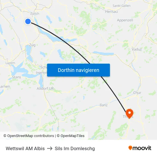 Wettswil AM Albis to Sils Im Domleschg map