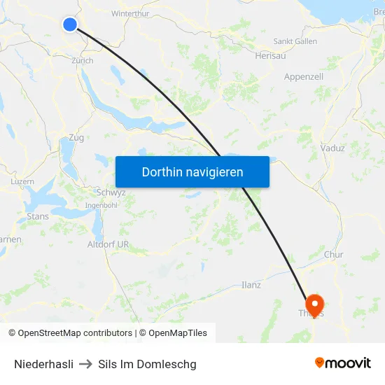 Niederhasli to Sils Im Domleschg map