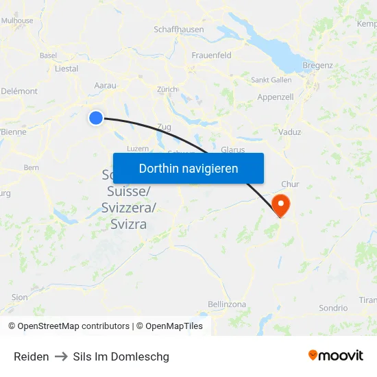 Reiden to Sils Im Domleschg map
