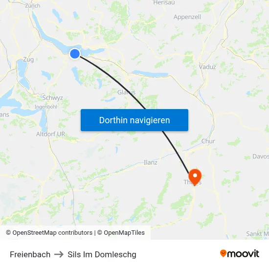 Freienbach to Sils Im Domleschg map