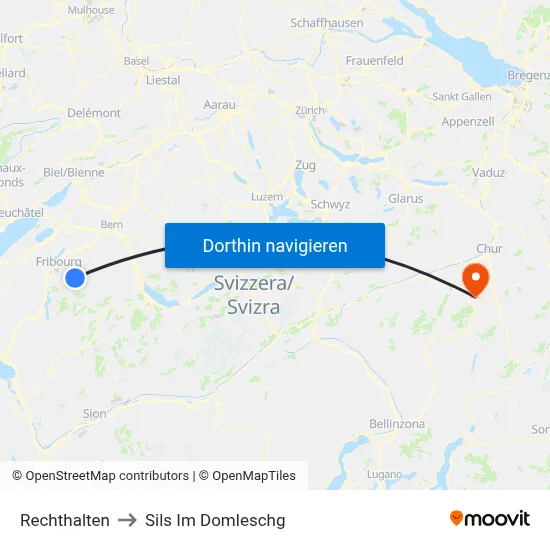 Rechthalten to Sils Im Domleschg map