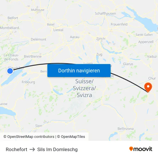 Rochefort to Sils Im Domleschg map