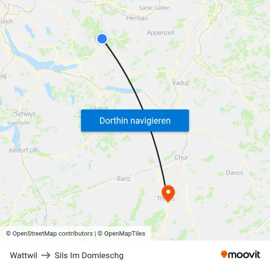 Wattwil to Sils Im Domleschg map