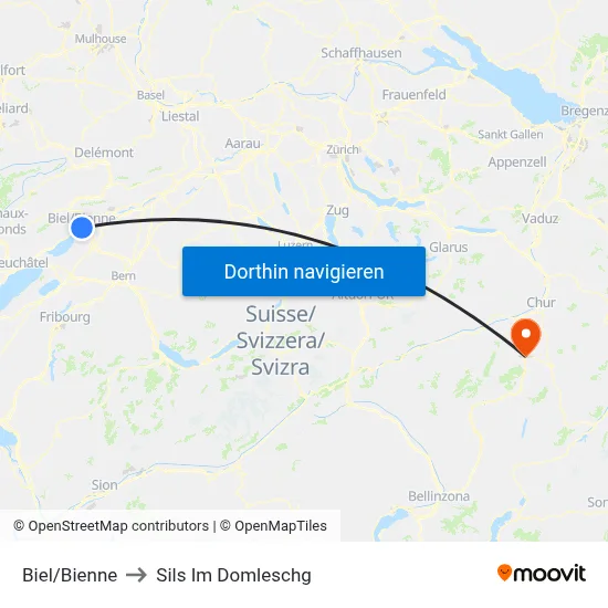 Biel/Bienne to Sils Im Domleschg map