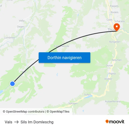 Vals to Sils Im Domleschg map