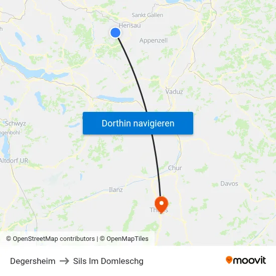 Degersheim to Sils Im Domleschg map