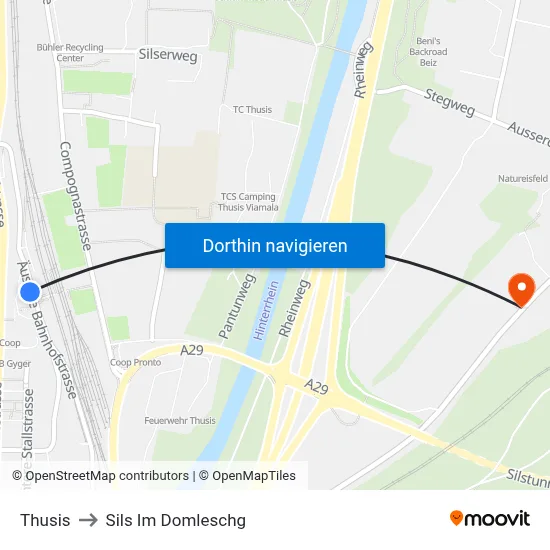 Thusis to Sils Im Domleschg map