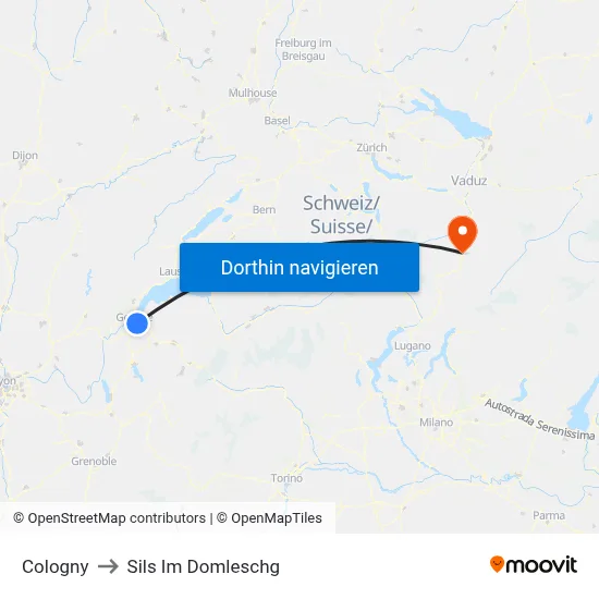 Cologny to Sils Im Domleschg map