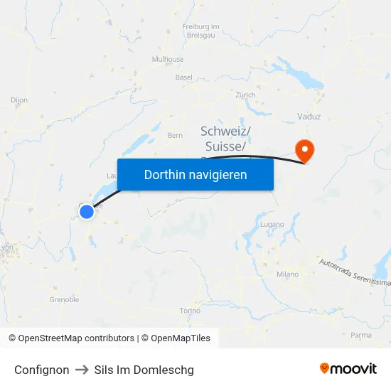 Confignon to Sils Im Domleschg map
