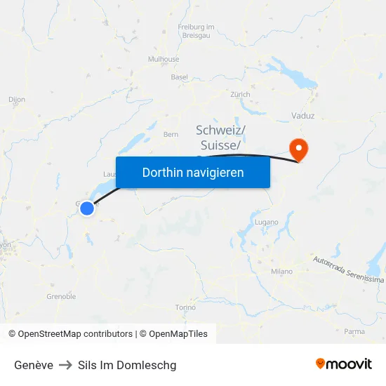 Genève to Sils Im Domleschg map
