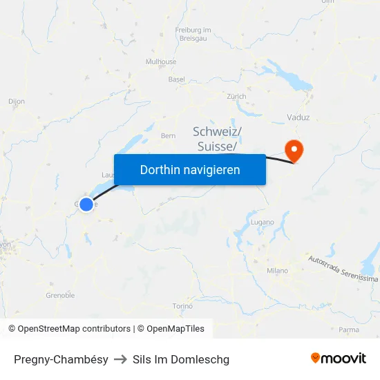 Pregny-Chambésy to Sils Im Domleschg map