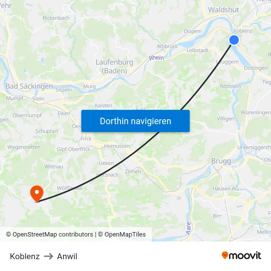 Koblenz to Anwil map