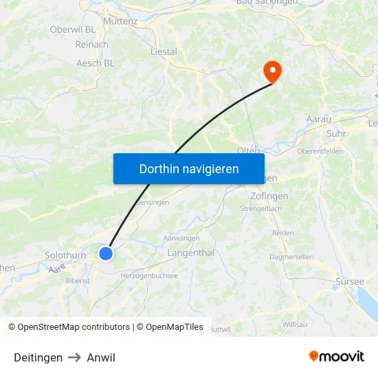 Deitingen to Anwil map