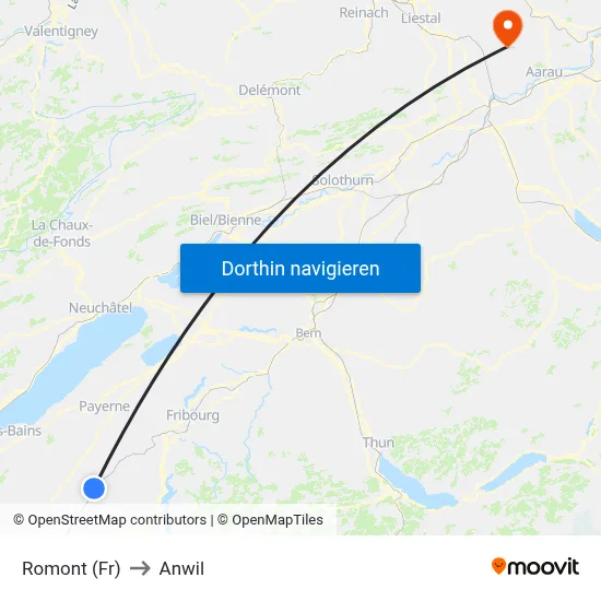 Romont (Fr) to Anwil map