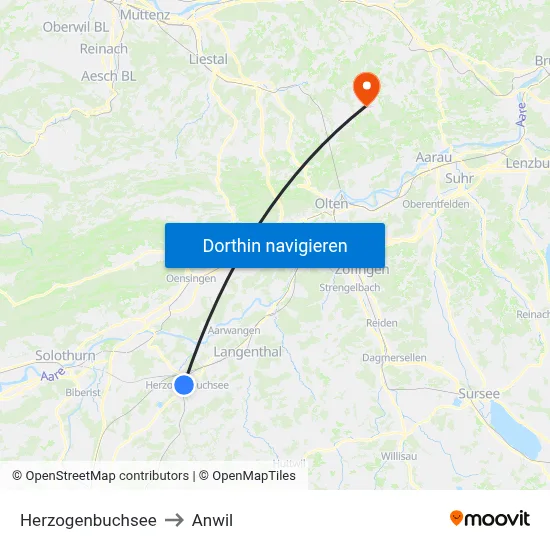 Herzogenbuchsee to Anwil map