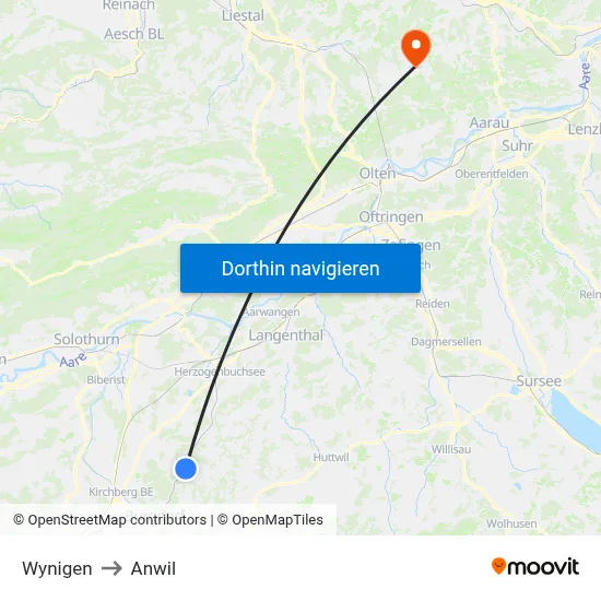 Wynigen to Anwil map