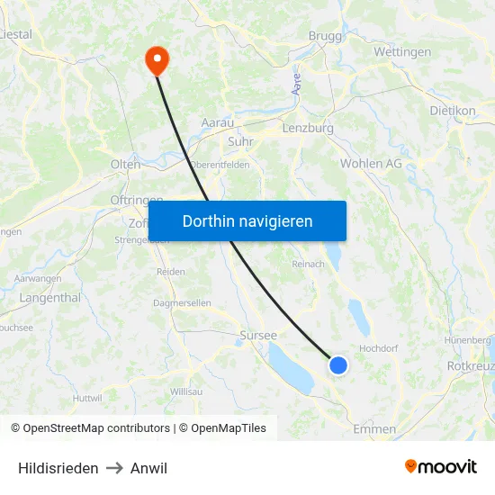 Hildisrieden to Anwil map
