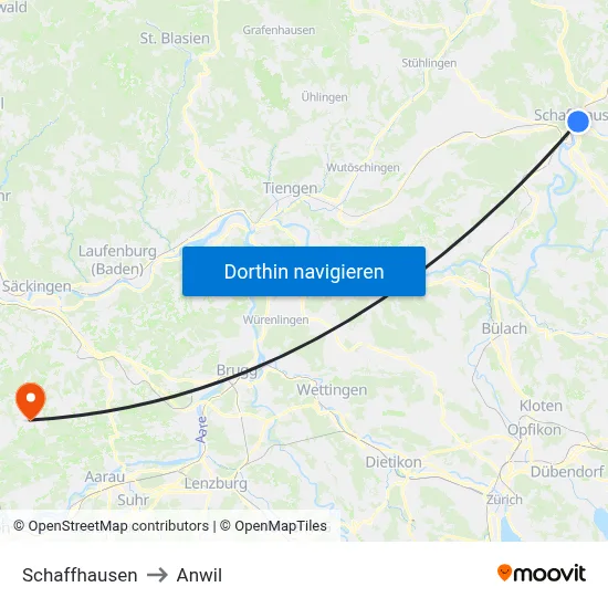 Schaffhausen to Anwil map