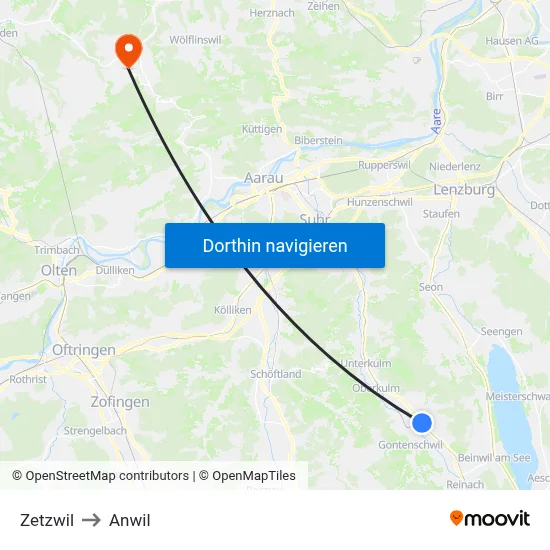 Zetzwil to Anwil map