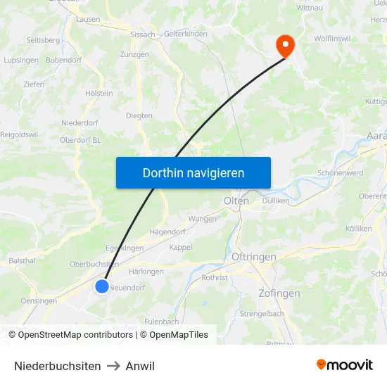 Niederbuchsiten to Anwil map