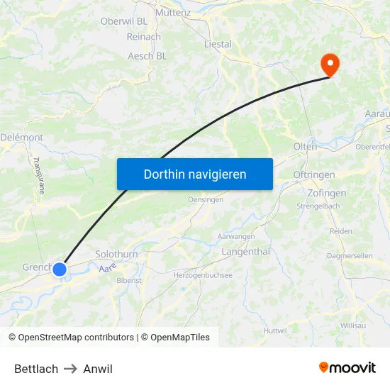 Bettlach to Anwil map