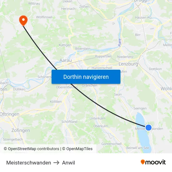 Meisterschwanden to Anwil map