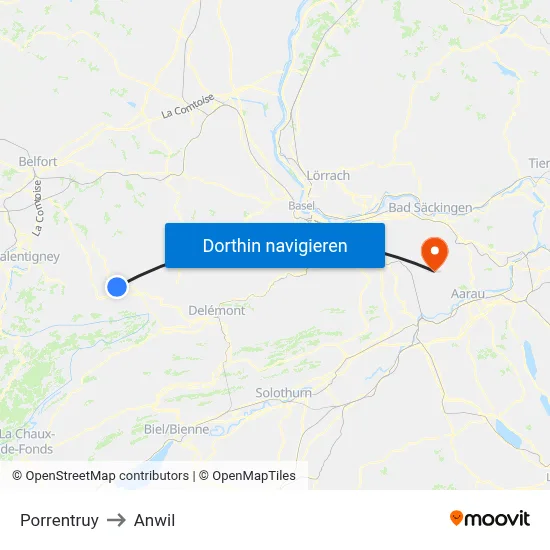 Porrentruy to Anwil map