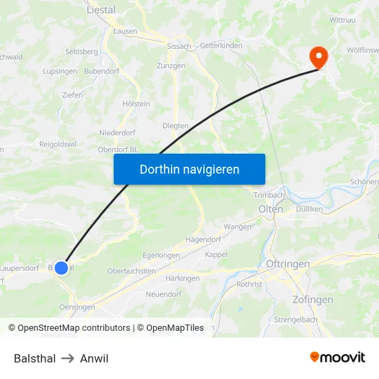 Balsthal to Anwil map