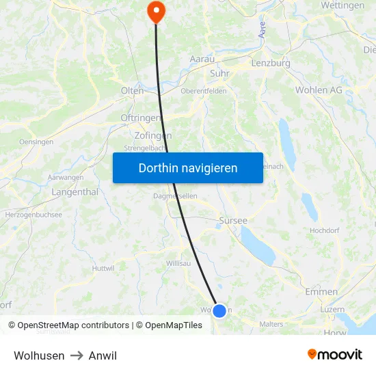 Wolhusen to Anwil map