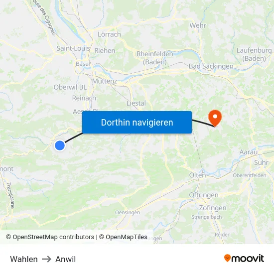 Wahlen to Anwil map
