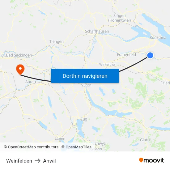 Weinfelden to Anwil map