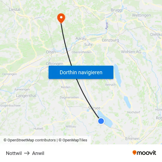 Nottwil to Anwil map